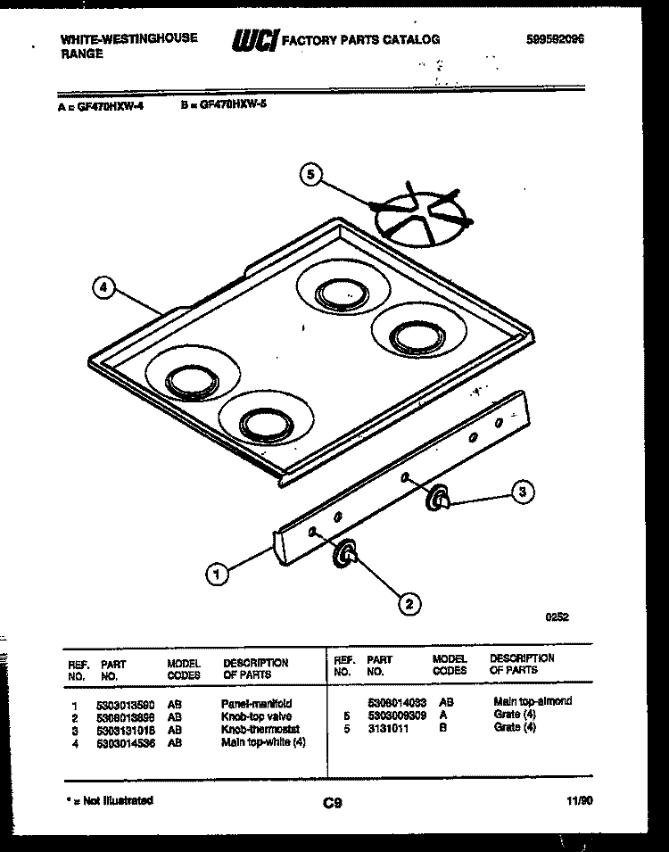 COOKTOP PARTS Diagram and Parts List for GF470HXD5  Frigidaire Range