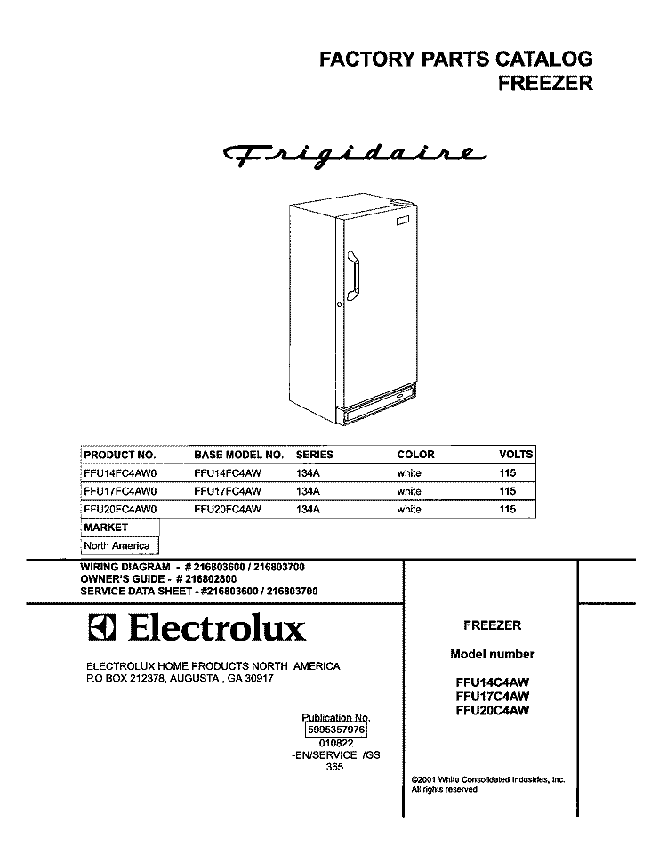 COVER Diagram and Parts List for FFU14FC4AW0  Frigidaire Freezer