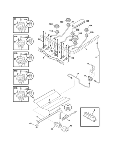 Burner Diagram and Parts List for 79071314703  Kenmore Range