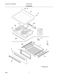 Top/Drawer Diagram and Parts List for FCRE305CASH  Frigidaire Range