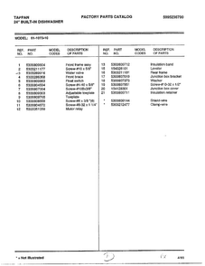 Parts List Diagram and Parts List for 61-1073-10  Frigidaire Dishwasher