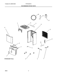 Replacement Parts Diagram and Parts List for FFAP5034W10  Frigidaire Dehumidifier