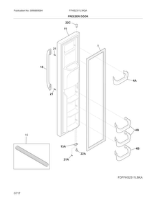Freezer Door Diagram and Parts List for FFHS2311LWQA  Frigidaire Refrigerator