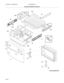 Freezer Drawer, Baskets Diagram and Parts List for FGHN2866PFDA  Frigidaire Refrigerator