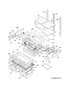 Shelves Diagram and Parts List for E23BC68JPSAA  Electrolux Refrigerator