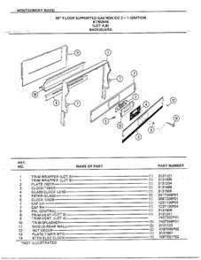 30" Floor Supported Backguard Diagram and Parts List for 2448A  Frigidaire Range