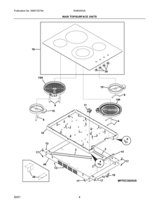 Main Top/Surface Units Diagram and Parts List for 00462053A  Frigidaire Range