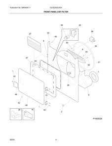 Front Panel/Lint Filter Diagram and Parts List for GLGQ332CAS4  Frigidaire Dryer