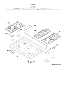 Main Top Diagram and Parts List for 79078042412  Kenmore Range