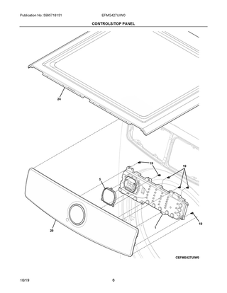 Controls/top Panel Diagram and Parts List for EFMG427UIW0  Frigidaire Dryer