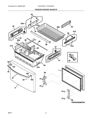 02 - FREEZER DRAWER, BASKETS Diagram and Parts List for FGHD2368TD1  Frigidaire Refrigerator
