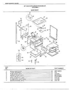 30" Gas Over/under Basic Body Diagram and Parts List for 3488A  Frigidaire Range