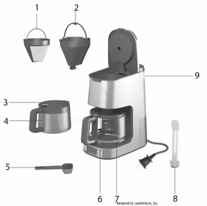Replacement Parts Diagram and Parts List for ELDC12D8PS  Electrolux Coffee Maker