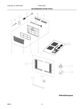 Recommended Spare Parts Diagram and Parts List for FFRE1033S1E1  Frigidaire Air Conditioner