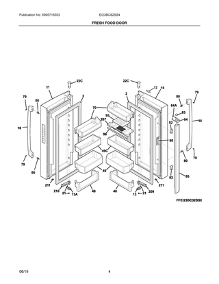 Fresh Food Door Diagram and Parts List for EI23BC82SS4  Frigidaire Refrigerator