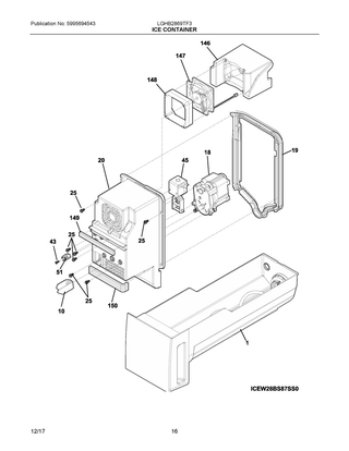 Ice Container Diagram and Parts List for LGHB2869TF3  Frigidaire Refrigerator