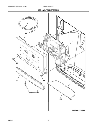 Ice & Water Dispenser Diagram and Parts List for DGHX2655TFA  Frigidaire Refrigerator