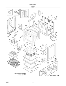 Body Diagram and Parts List for GCRE3038AFF  Frigidaire Range