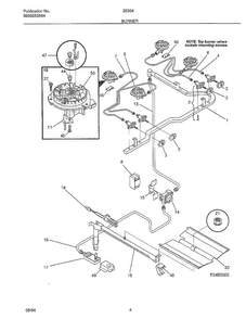 Burner Diagram and Parts List for 28364  Frigidaire Range