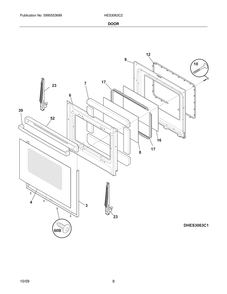Door Diagram and Parts List for HES3063C2  Frigidaire Range