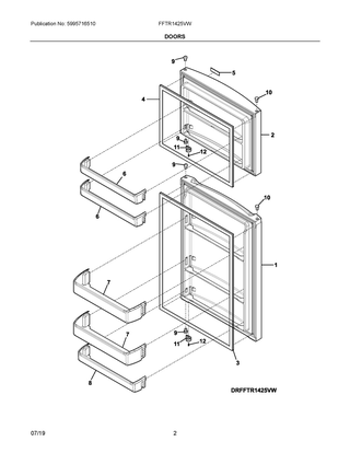 Doors Diagram and Parts List for FFTR1425VW  Frigidaire Refrigerator
