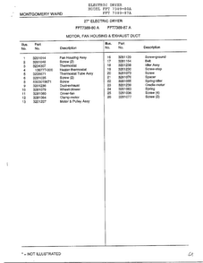 Motor, Fan Housing And Exhaust Duct Page 2 Diagram and Parts List for 7389-80A  Frigidaire Dryer