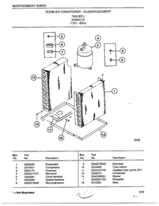Room Air Conditioner - Slider/casement Diagram and Parts List for 5068007A  Frigidaire Air Conditioner