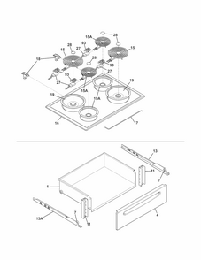 Top/drawer Diagram and Parts List for 79042529310  Kenmore Range