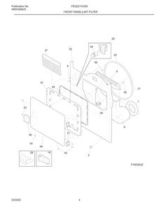 Front Panel/Lint Filter Diagram and Parts List for FEQ221CAS0  Frigidaire Dryer
