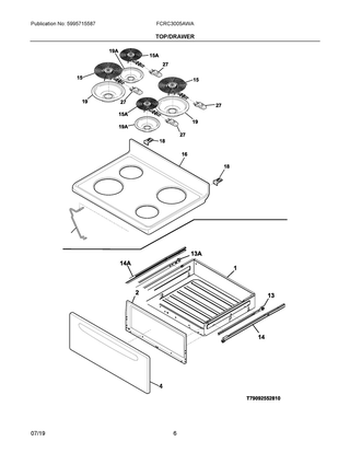 Top/drawer Diagram and Parts List for FCRC3005AWA  Frigidaire Range