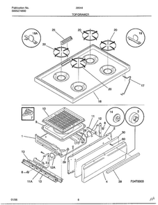 Top/drawer Diagram and Parts List for 280440C  Frigidaire Range