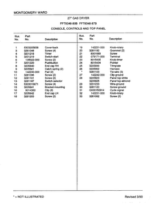 Console, Controls And Top Panel Page 2 Diagram and Parts List for 8348B  Frigidaire Dryer