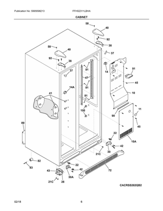 Cabinet Diagram and Parts List for FFHS2311LBHA  Frigidaire Refrigerator
