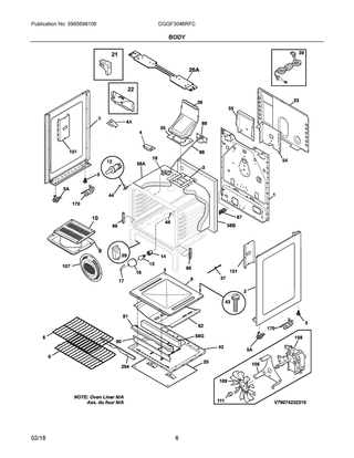 Body Diagram and Parts List for DGGF3046RFC  Frigidaire Range