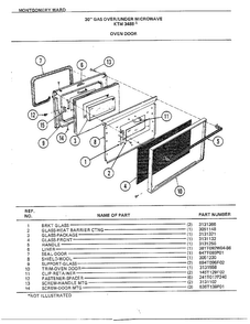 30" Gas Over/under Oven Door Diagram and Parts List for 3488A  Frigidaire Range