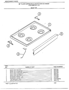 30" Floor Supported Elec Main Top Diagram and Parts List for 4458B  Frigidaire Range
