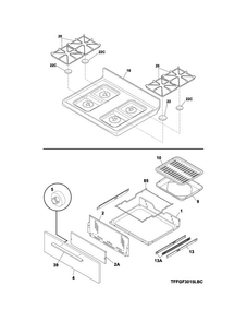 Top/drawer Diagram and Parts List for FFGF3015LBE  Frigidaire Range