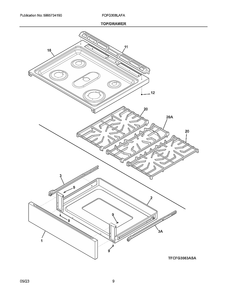 Top/Drawer Diagram and Parts List for FCFG308LAFA  Electrolux Range