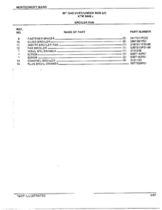 30" Gas Over/under Broiler Pan Page 2 Diagram and Parts List for 3448A  Frigidaire Range
