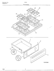 Top/drawer Diagram and Parts List for 285860B  Frigidaire Range