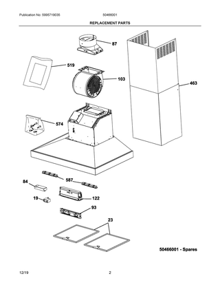 Replacement Parts Diagram and Parts List for 50466001  Frigidaire Range Hood