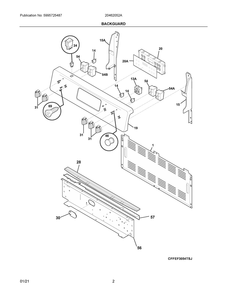 Backguard Diagram and Parts List for 20462052A  Frigidaire Range