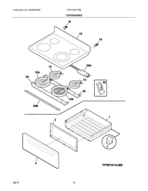 04 - TOP/DRAWER Diagram and Parts List for FFEF3051TBB  Frigidaire Range