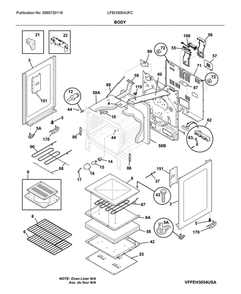 Body Diagram and Parts List for LFEH3054UFC  Frigidaire Range