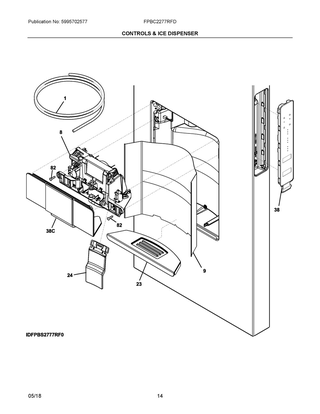 Controls & Ice Dispenser Diagram and Parts List for FPBC2277RFD  Frigidaire Refrigerator