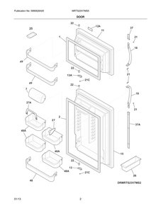Door Diagram and Parts List for MRTS23V7MS5  Frigidaire Refrigerator