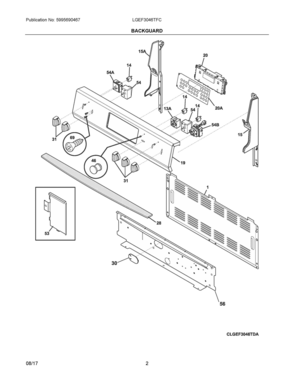 02 - BACKGUARD Diagram and Parts List for LGEF3046TFC  Frigidaire Range