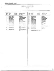 Room Air Conditioner  Page 2 Diagram and Parts List for 5174001  Frigidaire Air Conditioner