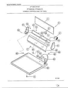 Console/controls/top Panel Diagram and Parts List for 8289-80A  Frigidaire Dryer