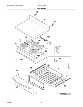 Top/drawer Diagram and Parts List for GCRE302LAFB  Frigidaire Range